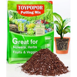 TOYPOPOR Potting Soil for All Indoor Houseplants, Contains Perlite, Peat Moss, Coco Coir and Rice Charcoal, Well Draining Potting Mix Light, Aerated Texture for Healthy Plant Roots and Fast Growth 6qt