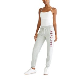 AEROPOSTALE Women's Aero Logo Cinch/Jogger Pant-Arches-1991, Light Heather Grey, X-Large