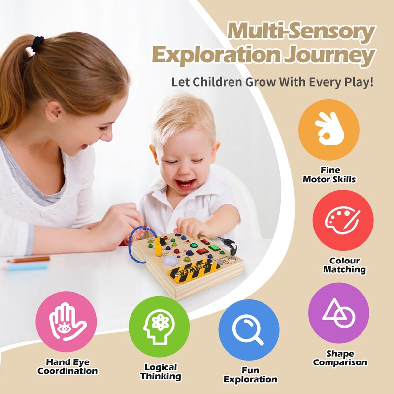 Yewdrum Montessori Busy Board for Toddlers - LED Light Switch