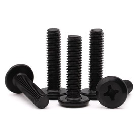 M6-1.0 x 16mm (30 Pack) Phillips Drive Flat Head Machine Screws, Stainless Steel 304 (18-8), Full Thread, UNC, Black Furniture Screws, Black Coated