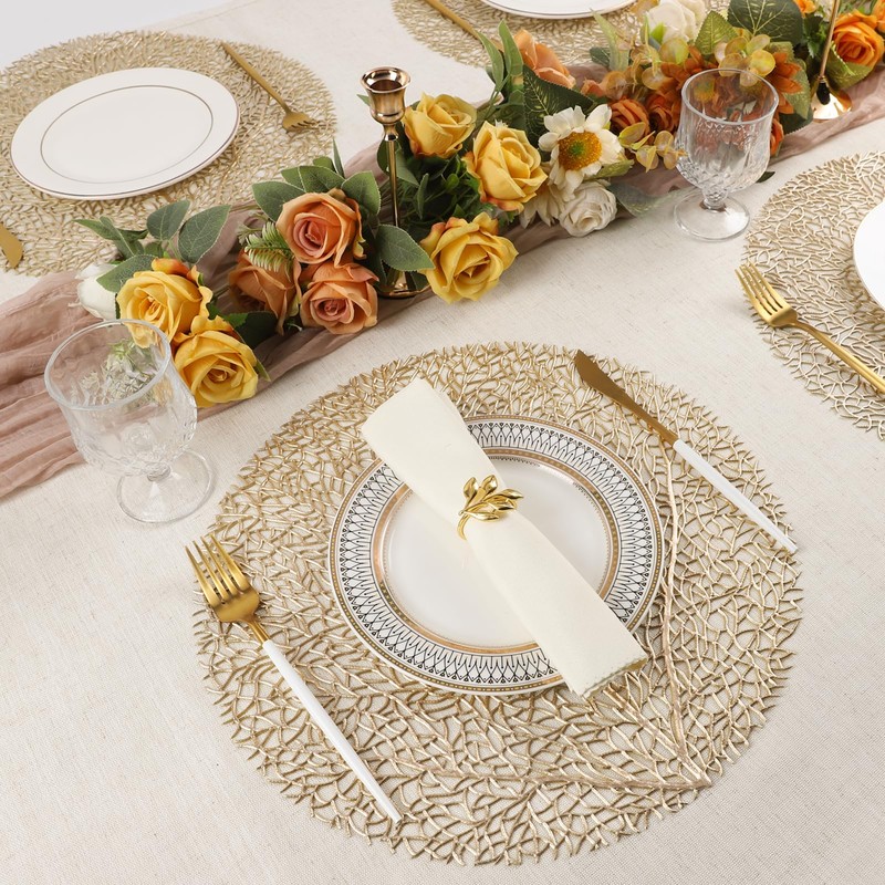 Evevda Gold Round Placemats for Dinner Table Set of 6