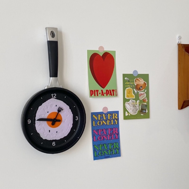 Wall Clock ABS Fried Egg Frying Pan Shape Silent Battery
