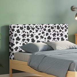 Kathyboom Black and White Cow Headboard Cover Full Size Bed, Stretch Bed Head Board Cover, Headboard Slipcover for Bedroom Decor, Upholstered Headboard for Headboard Full Back Protection