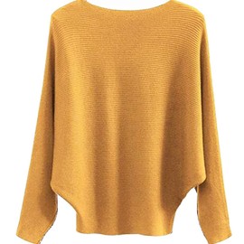 DENSSYNE Womens Oversized Lightweight Boat Neck Dolman Batwing Sweater Fall Winter Casual Slouchy Knitted Pullovers