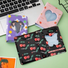 3 Inch Mini Photo Album Set of 3, MaehSab Small Kpop Photocard Binder Album, Kpop Photocard Holder Book, Photocard ID Holder, Cherry,Strawberry,Flower