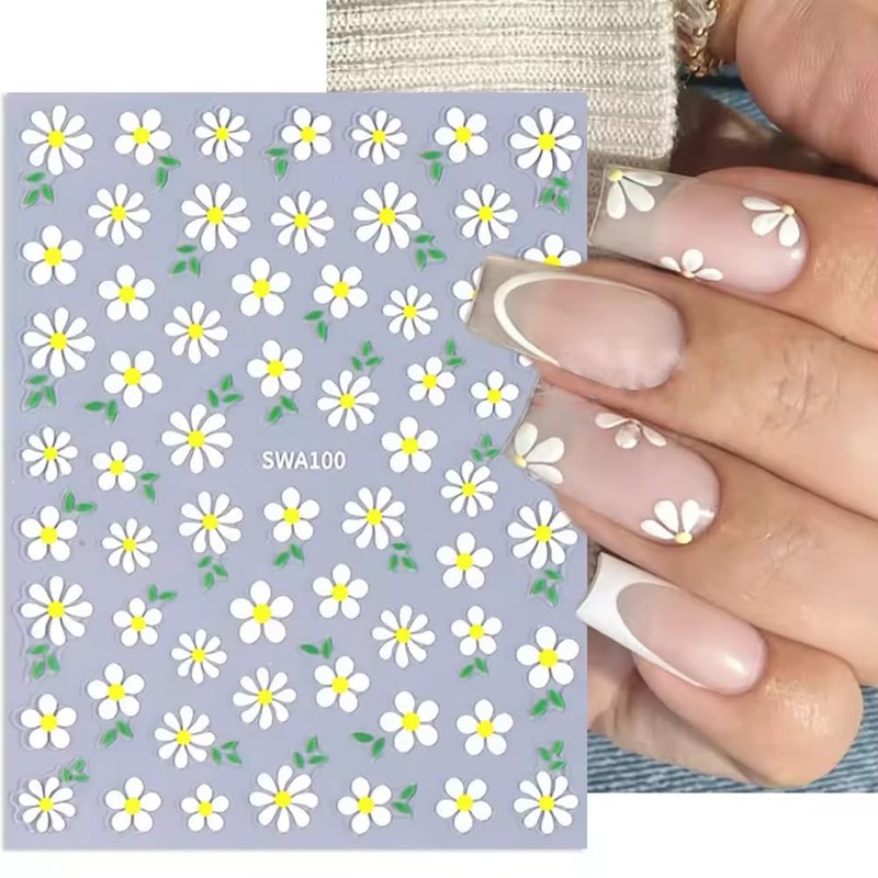 Nagelsticker Set Gänseblümchen, 6 Stück, Selbstklebende Blumen Aufkleber