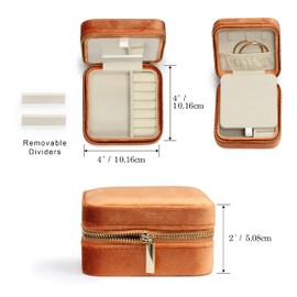 BLUTETE Travel Jewelry Box Organizer Velvet Travel Case With Mirror Rings Earrings Necklaces Storage Organizer Box (Orange)
