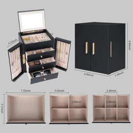 Dajasan Large Jewelry Box for Women, Jewelry Organizer Box with 3 Drawers, Jewelry Storage Organizer with Mirror for Necklace Ring Bracelet Watch, Gift Idea, 8.7 x 7.5 x 9.8 Inches (Black)