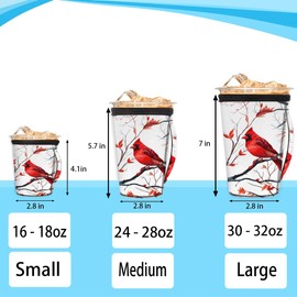 Christmas Red Birds Reusable Iced Coffee Cup Sleeve Neoprene Insulated Sleeves Iced Coffee Sleeve with Handle Cup Cover Holder for Cold Drink Tumbler Cup -24-28oz