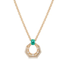 TONTMY STUDIOS Dainty Gold Necklace for Women, 14K Gold Plated Simulated Emerald Green NecklacE Elegant Hollow Charm Pendant Small Charm Necklaces for Women Trendy Gold Jewelry