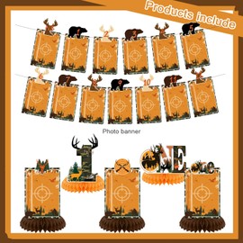 Hunting 1st Birthday Party Decorations, Camo Deer Hunting 12 Monthly Milestone Photo Banner Baby First Year Down Camo Deer Theme Photo Table Centerpiece for Hunting First Theme Party