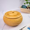 Hand-Woven Round Rattan Storage Basket with Lid – 8.6x5.1 Inch