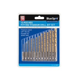 Blue Spot Tools 20339 Titanium Drill Bit Set Hex Fitting, Bronze, 1.5-6.5 mm, Set of 13 Piece