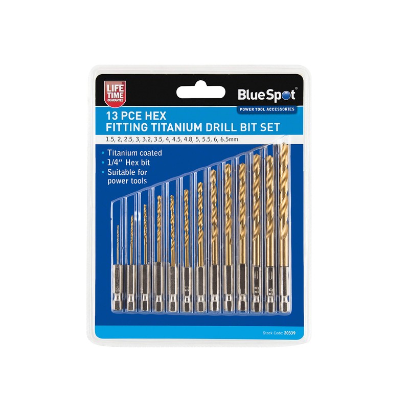 Blue Spot Tools 20339 Titanium Drill Bit Set Hex Fitting,