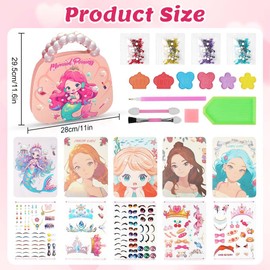 Aomig Princess Sticker Book Crafts, Make Up on Paper Mermaid Princess Dress Up Game Sticker Makeup Bag for Kids, Makeup Mermaid Princess Books, Craft Kits for Kids 6 7 8 Year Old