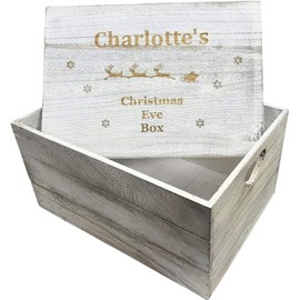 Hoolaroo Wooden Personalised Christmas Eve Box Engraved large Sleigh Crate Box 25 x 35cm Xmas Engraved Santa Treat Box