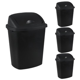 CadineUS 4-Pack 25 Liter Plastic Trash Can with Swing Lid, Black Garbage Can Waste Bins