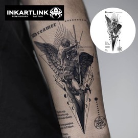 INKARTLINK Tattoo Tech, 2 Sheets Large Semi Permanent Tattoo, Adult Art Design Temporary Tattoos, Lasts 1-2 Weeks, Waterproof, Realistic Look, No Adhesive, No Reflection (religion)323