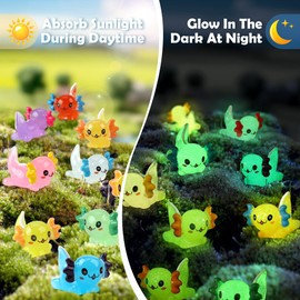 64 pcs Luminous Mini Resin Axolotl 8 Colors Glow in The Dark Tiny Small Little Resin Axolot to Hide Plastic Animal Figures for Garden Micro Landscape Aquarium Potted DIY Miniature Dollhouse Decor