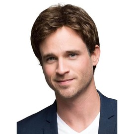 Brown Short Wigs for Men, Fluffy Realistic Brown Side Parted Men's Wigs with Bangs High Temperature Resistant Artificial Fiber Brown Wig for Men, Suitable for Daily Men's Clothing Wigs Party Use.