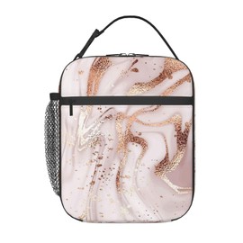 Wapusud Rose Gold Glitter Marble Lunch Bag Insulated Lunch Box Reusable Cooler Totes For Women Men Adults Girls Boys Work School Picnic Camping