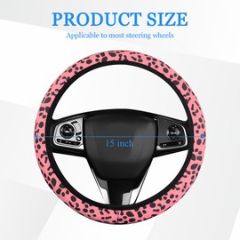 Hovom Cheetah Car Steering Wheel Cover, Leopard Print Steering Wheel Cover, Breathable Auto Steering Cover, Universal Vehicle Steering Wheel Protector Fits 15 Inch, Car Accessories (Pink)