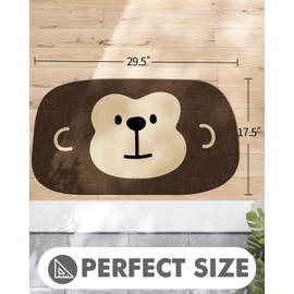 LUMI Cute Flat Entry Doormat, Ultra-Thin, Absorbent, Non-Slip, Funny Animal Pattern, Perfect for Nursery and Children's Room, 17.5"x29.5", Monkey