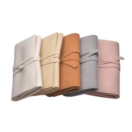 BECKLUXE Microfiber Faux Suede Travel Jewelry Accessories Organizer Roll Compact Jewellery Case Holder Portable Storage for Rings Necklaces Earrings Watches XS,S,M,L (Brown, L)