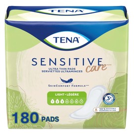 Tena Sensitive Care Ultra Thin Incontinence Pads for Women, Light Absorbency, Postpartum and Bladder Leaks, 180 Count
