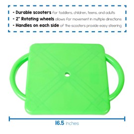 hand2mind Green Indoor Scooter Board with Handles, Gym Scooters for Kids, Recess Toys, PE Equipment for Elementary School, Kids Indoor Play Equipment, Floor Scooter, Kids Sports Activities