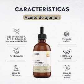 HEBBE - Aceite de Ajonjolí 120 ml | Desinflama el Cutis | Aporta Firmeza y Elasticidad | Mantiene la Piel Hidratada | Ayuda en el Desmanchado de la Pi