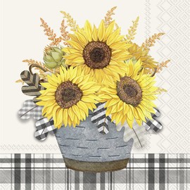 Boston International IHR - Servilletas de papel de 3 capas para otoño, otoño, Acción de Gracias, 20 unidades, tamaño de cóctel, girasoles a cuadros