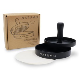 NATUMO Burger Press Set of Hamburger Press and Burger Paper (50 x Release Paper), Burger Maker Made of Cast Aluminium (Diameter 11 cm, 200 g), Professional Burger Pattie Press with Non-Stick Coating