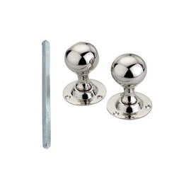 Infinity Decor Pair of Polished Nickel Old Style Solid Brass Ball Mortice Door Pull Knobs Set 45mm - Ideal for Interior & Exterior Doors