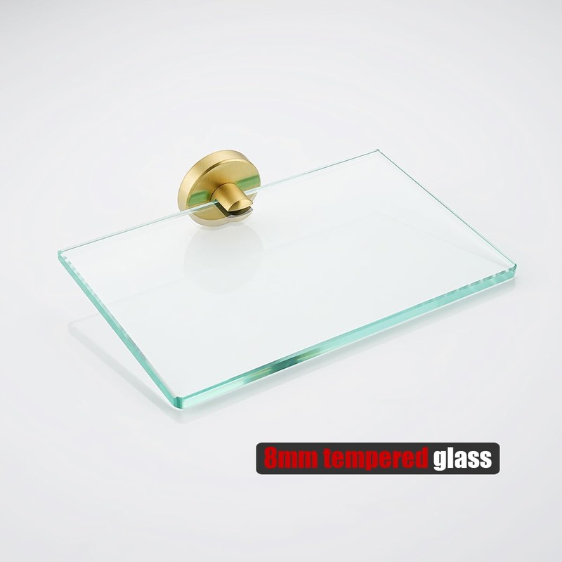 JQK Bathroom Glass Shelf Gold, Tempered Glass Shower Storage 8