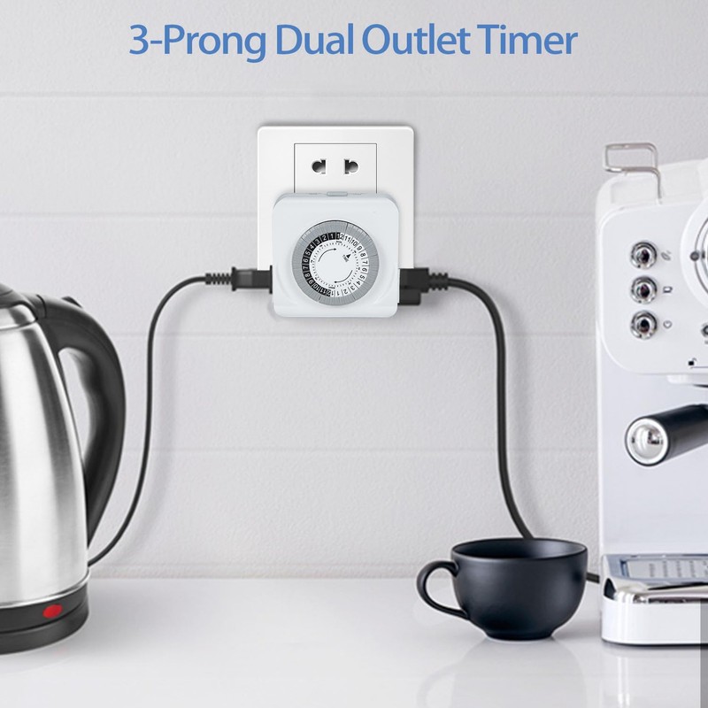 C-GLNKY 24-Hour Mechanical Timer for Electrical Outlets, Dual 3-Prong Outlets,