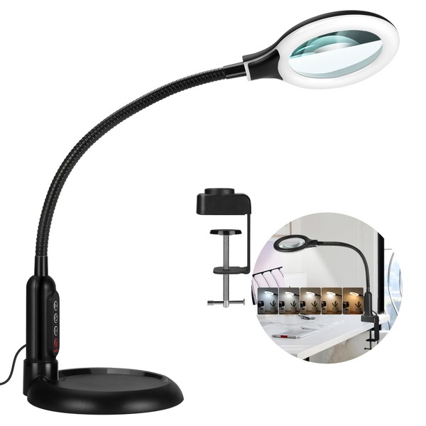 TOMSOO 10X Magnifying Glass with Light and Clamp, 5 Color