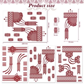 HOWAF 9 Sheets Brown Red Temporary Tattoos for Women, Waterproof Indian Mandala Lace Flower Temporary Tattoos Festival Tattoo Stickers Fake Tattoo Kit for Women Girls for Hand Finger Body Art