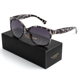 Madison Avenue Vintage Bifocal Reading Sunglasses for Women, Classic Designer Style UV Protection Sun Reader Glasses Grey Demi +1.0