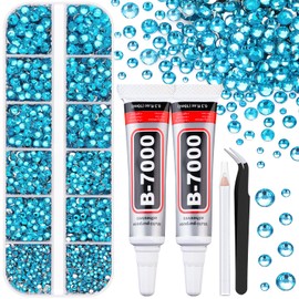 6100Pcs Resin Rhinestones for Crafting with 2Pcs 10ml B7000 Jewelry Glue, 1 Box Flatback Crystals Diamond (Indicolite) for Bedazzling Crafts DIY Nail Art Non Hotfix Gems for Clothing Shoes