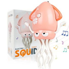 Electric Dancing Octopus Baby Toy, Dancing Squid Crawling Toys,Automatic Evasion Octopus Toy with Led Light and Music, Interactive Entertainment for Baby Sensory Development Birthday Gifts (Pink)