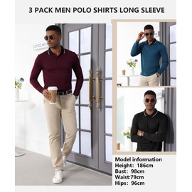 ZITY 3 Pack Men Polo Shirts Long Sleeve with Pocket Golf Shirts Shirts for Men Casual Work Athletic Collared T-Shirts