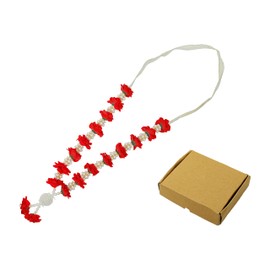 Artificial Mala Rose Flowers Ribbon Garland Haar Mala for Idol-Mala with Beads for God Statues Accessories Pooja Sringar Articles Ornament for Indian Traditional Festival Decoration(Size:-14")(Red)