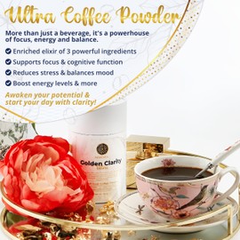REGENZA Regenza - Golden Clarity Ultra - Freshroast Coffee Powder with Maca Root, Lions Mane & Reishi - 150g - Mushroom Coffee - Fuel Your Mind & Body - Immune System Booster - UK Made