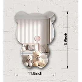 MACGIKMIRO Teddy Bear Unbreakable Acrylic Mirror Non-Glass Shatterproof Mirror Acrylic Wall Mirror Decorative Mirrors Frameless Home Mirrors for Home Room Decoration (11.8 in x16.5 in, Silver)