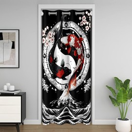 Feelyou - Cortina de privacidad para puerta de pescado koi japonés, 1 panel, 132 x 203 cm, cortina térmica opaca con aislamiento de ondas japonesas y flores de cerezo, decoración del hogar, cortina de