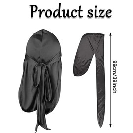 1 PCS Silky Satin Durag,Long Tail Durag,Silky Durag,Breathable Pirate Headwraps Cap Wrinkle Free Satin,Premium Silk Du Rags for Men & Women With Long & Wide Tails for Waves,Braids & Locs(Black)