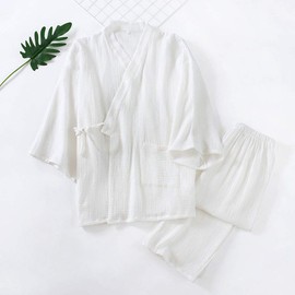 OWLONLINE Japanese Kimono Sleepwear Casual Pyjamas for Men, White, M