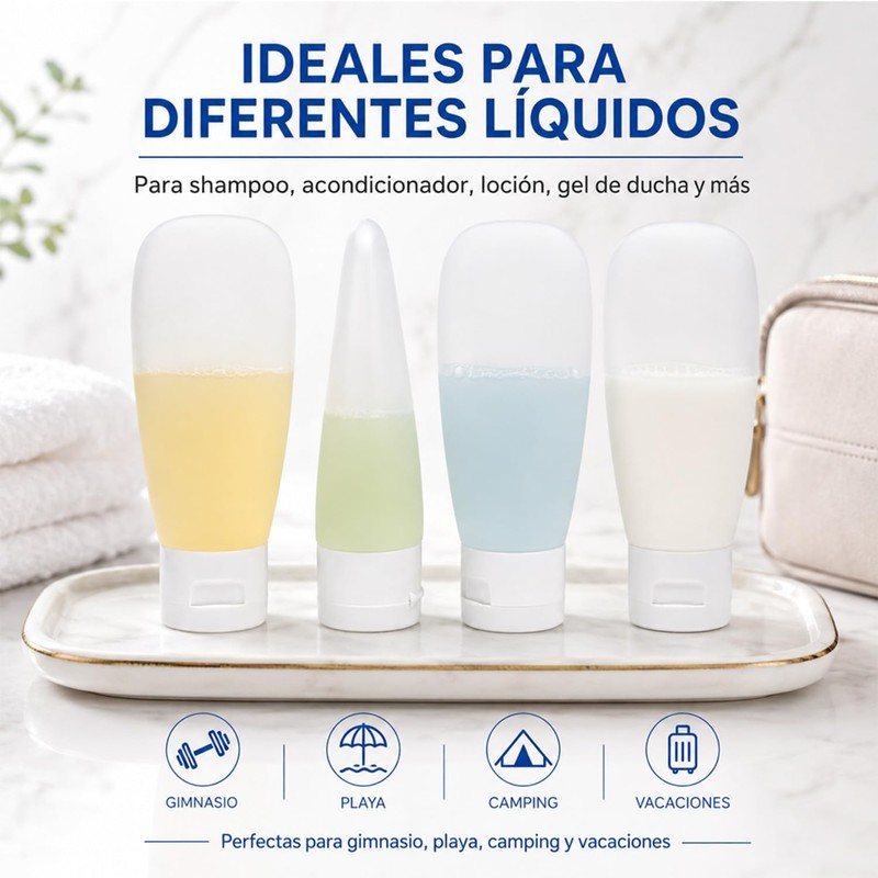 Janety Kit de Viaje con 4 Botellas Recargables Antifugas, Envases