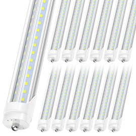 JESLED T8/T10/T12 8FT LED Tube Light, Single Pin FA8 Base, 50W 6000LM 6000K Cool White, Super Bright, 270 Degree V Shaped LED Fluorescent Bulb (130W Equiv.), ETL Listed, Clear, Dual-Ended(12-Pack)